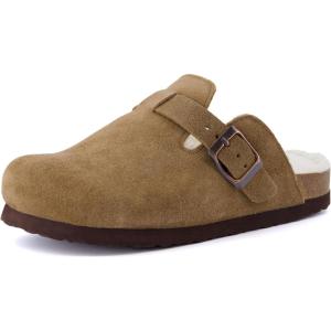 imageCUSHIONAIRE Kids Hana Cork footbed clog with Genuine Leather upper Faux Fur lining and ComfortBrown