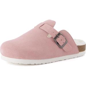 imageCUSHIONAIRE Kids Hana Cork footbed clog with Genuine Leather upper Faux Fur lining and ComfortPink