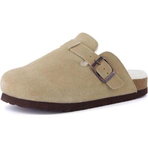 imageCUSHIONAIRE Kids Hana Cork footbed clog with Genuine Leather upper Faux Fur lining and ComfortTaupe