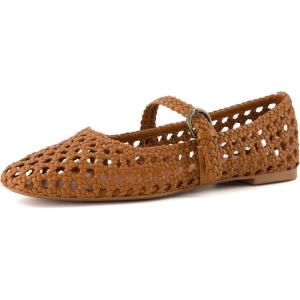 imageCUSHIONAIRE Womens Weston Woven Mary Jane Flat Memory Foam Wide Widths AvailableCognac Woven