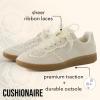 imageCUSHIONAIRE Belinda Womens Lace Detail Casual Sneakers  Elegant Ribbon LaceUp Shoes with Memory FoamIvory Vegan Suede