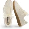 imageCUSHIONAIRE Belinda Womens Lace Detail Casual Sneakers  Elegant Ribbon LaceUp Shoes with Memory FoamIvory Vegan Suede