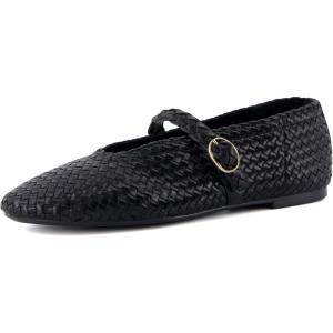 imageCUSHIONAIRE Womens Bistro Woven Mary Jane Flat Memory Foam Wide Widths AvailableWoven Black