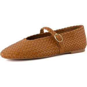 imageCUSHIONAIRE Womens Bistro Woven Mary Jane Flat Memory Foam Wide Widths AvailableWoven Cognac