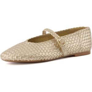 imageCUSHIONAIRE Womens Bistro Woven Mary Jane Flat Memory Foam Wide Widths AvailableWoven Gold