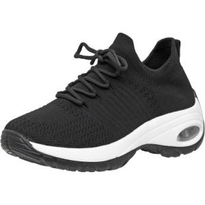 imageCUSHIONAIRE Womens Blaze Stretch Knit Slip on lace Sneaker Memory Foam ampamp LiteSole TechnologyBlackWhite