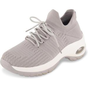 imageCUSHIONAIRE Womens Blaze Stretch Knit Slip on lace Sneaker Memory Foam ampamp LiteSole TechnologyGreyWhite