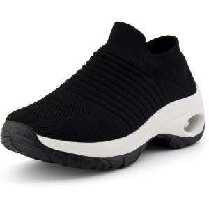 imageCUSHIONAIRE Womens Breeze Stretch Knit Slip on Sneaker Memory Foam ampamp LiteSole TechnologyBlackWhite