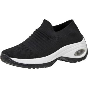 imageCUSHIONAIRE Womens Breeze Stretch Knit Slip on Sneaker Memory Foam ampamp LiteSole TechnologyBlackWht