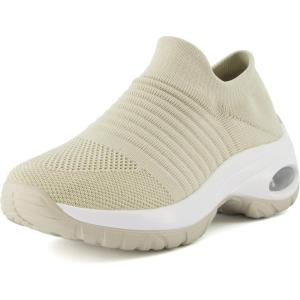 imageCUSHIONAIRE Womens Breeze Stretch Knit Slip on Sneaker Memory Foam ampamp LiteSole TechnologyTaupeWhite