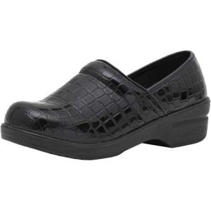 imageCUSHIONAIRE Womens Claire SlipOn Clog Vegan Leather Memory Foam Lightweight Comfort Clog with 15Inch HeelBlack Croco
