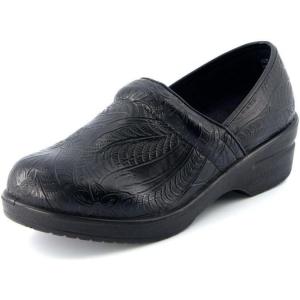 imageCUSHIONAIRE Womens Claire SlipOn Clog Vegan Leather Memory Foam Lightweight Comfort Clog with 15Inch HeelBlack Tooled