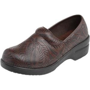 imageCUSHIONAIRE Womens Claire SlipOn Clog Vegan Leather Memory Foam Lightweight Comfort Clog with 15Inch HeelBrown Tooled