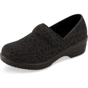 imageCUSHIONAIRE Womens Claire SlipOn Clog Vegan Leather Memory Foam Lightweight Comfort Clog with 15Inch HeelLeopard