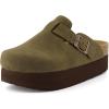 imageCUSHIONAIRE Womens Loom Cork Footbed Platform Clog  Comfortable Vegan Leather Arch Support AllDay Comfort Wide Widths AvailableOlive