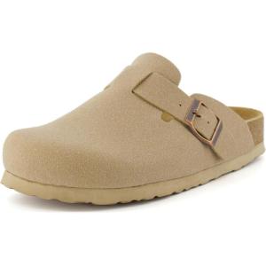 imageCUSHIONAIRE Hana SlipOn Buckle Clog with Cork Footbed Memory Foam Wide Widths AvailableSand Vegan Suede