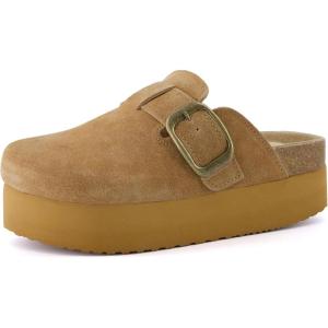 imageCUSHIONAIRE Womens Granola Previous Buckle Issue Fixed Genuine Suede Cork Footbed Platform Clog Comfort Wide Widths AvailableChestnut