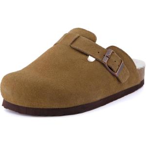 imageCUSHIONAIRE Womens Hana Cork footbed clog with Genuine Leather upper Faux Fur lining and ComfortBrown