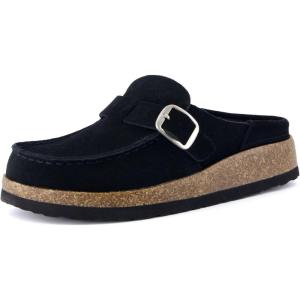 imageCUSHIONAIRE Womens Hobby Genuine Leather Cork Footbed Clog with ComfortBlack