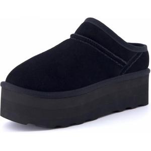 imageCUSHIONAIRE Womens Huggy Genuine Suede Cozy Mule Platform Memory Foam Wide Widths AvailableBlack