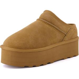 imageCUSHIONAIRE Womens Huggy Genuine Suede Cozy Mule Platform Memory Foam Wide Widths AvailableChestnut
