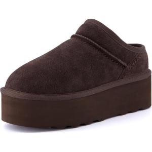 imageCUSHIONAIRE Womens Huggy Genuine Suede Cozy Mule Platform Memory Foam Wide Widths AvailableChocolate