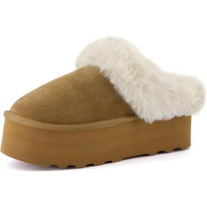 imageCUSHIONAIRE Womens Husky Genuine Suede cozy mule Platform Memory Foam Wide Widths AvailableChestnut Suede