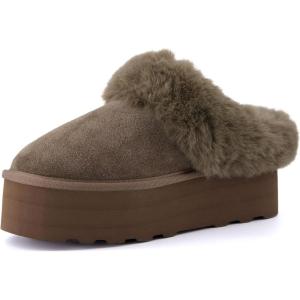 imageCUSHIONAIRE Womens Husky Genuine Suede cozy mule Platform Memory Foam Wide Widths AvailableTaupe Suede