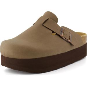 imageCUSHIONAIRE Womens Loom Cork Footbed Platform Clog  Comfortable Vegan Leather Arch Support AllDay Comfort Wide Widths AvailableBrown Nubuck