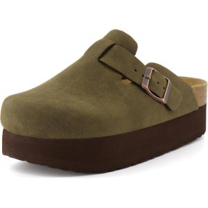 imageCUSHIONAIRE Womens Loom Cork Footbed Platform Clog  Comfortable Vegan Leather Arch Support AllDay Comfort Wide Widths AvailableOlive