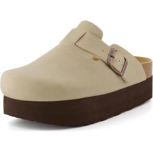 imageCUSHIONAIRE Womens Loom Cork Footbed Platform Clog  Comfortable Vegan Leather Arch Support AllDay Comfort Wide Widths AvailableStone Nubuck