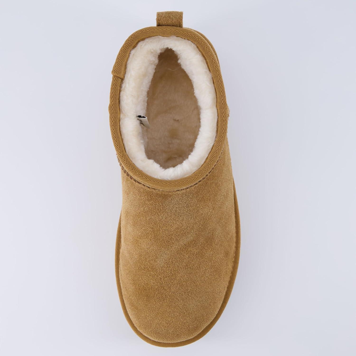 imageCUSHIONAIRE Hippy Womens Platform Ankle Boots  Genuine Suede Faux Fur Lining Cozy Winter SlipOn Design Comfortable Footwear with Wide Widths AvailableChestnut