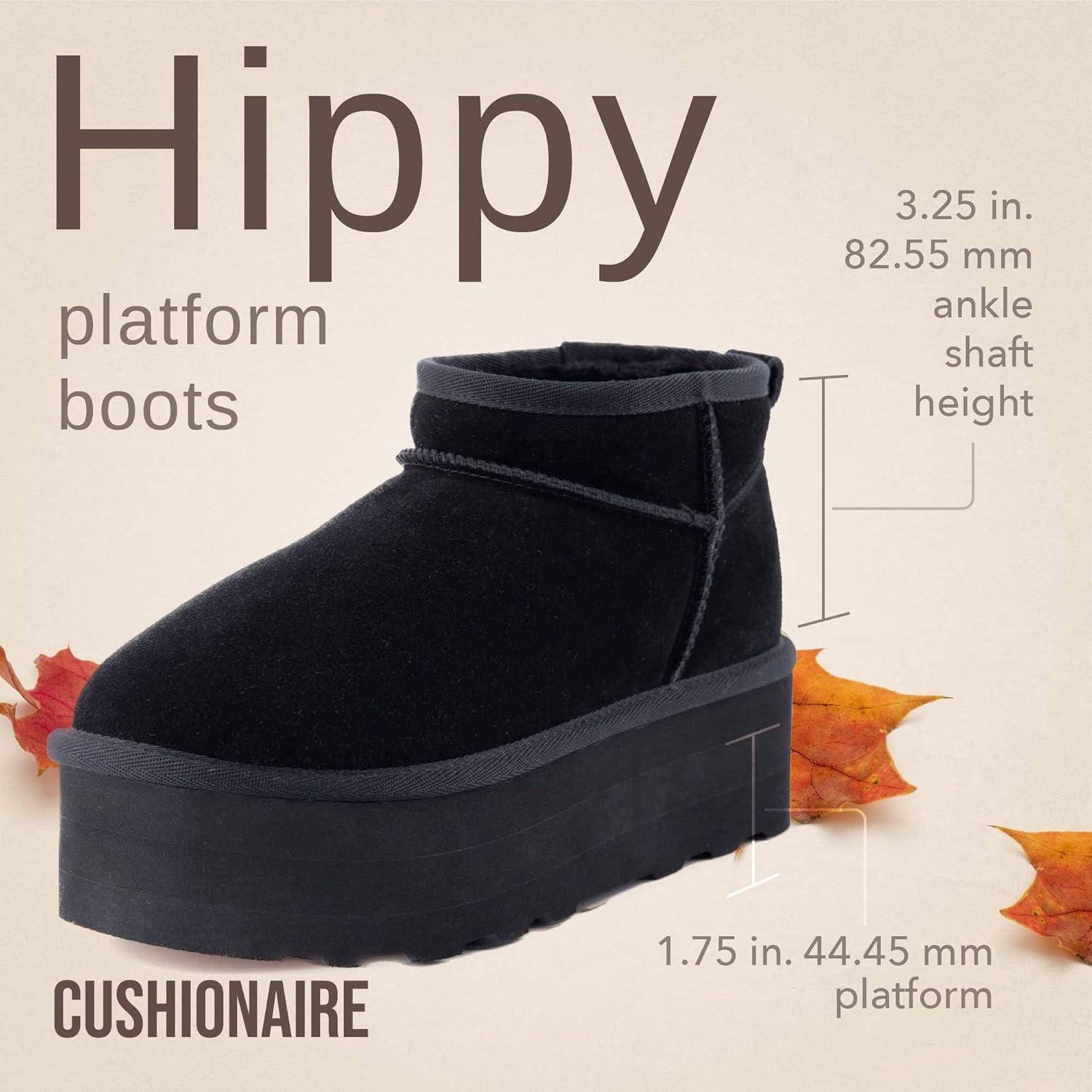 imageCUSHIONAIRE Hippy Womens Platform Ankle Boots  Genuine Suede Faux Fur Lining Cozy Winter SlipOn Design Comfortable Footwear with Wide Widths AvailableBlack