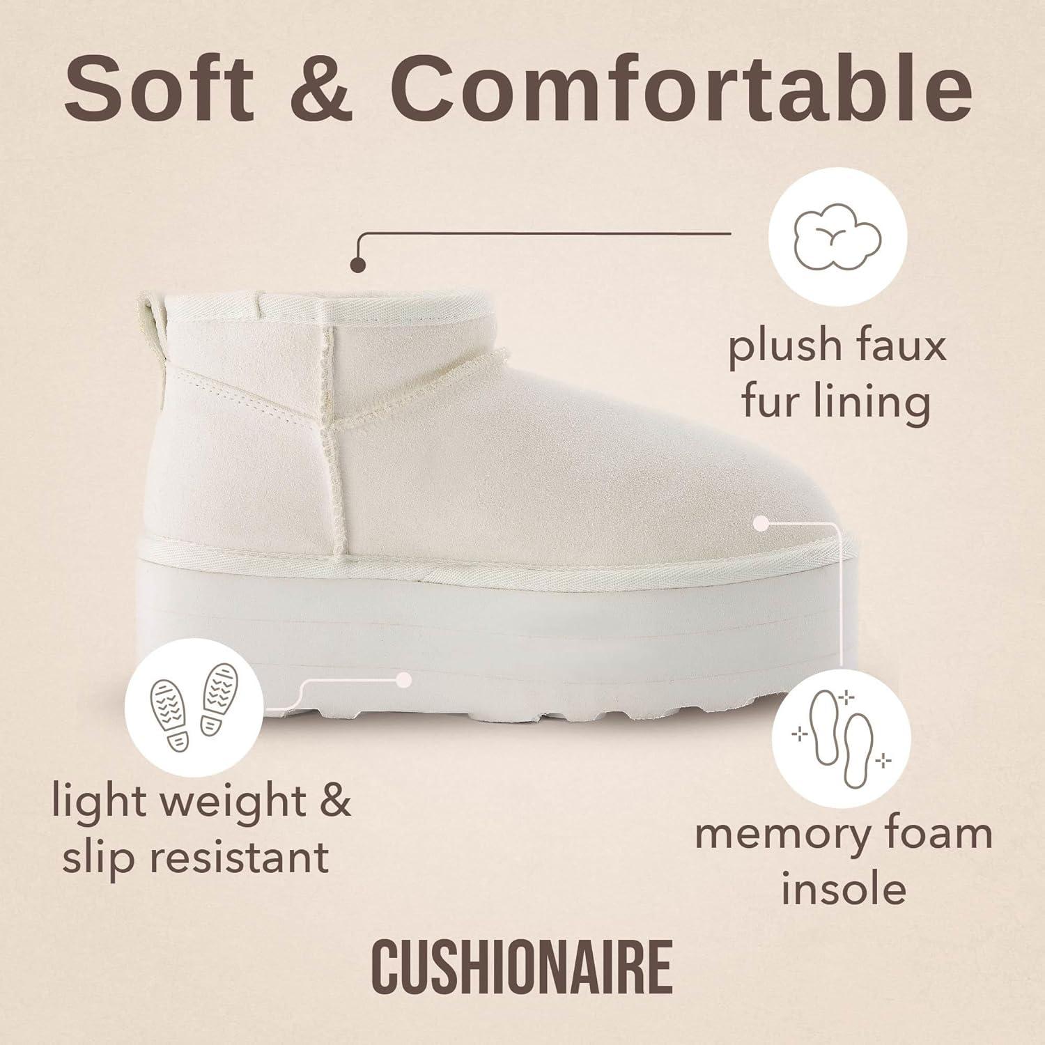 imageCUSHIONAIRE Hippy Womens Platform Ankle Boots  Genuine Suede Faux Fur Lining Cozy Winter SlipOn Design Comfortable Footwear with Wide Widths AvailableOffwhite