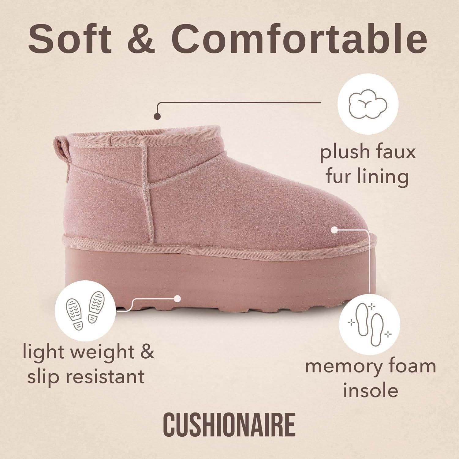 imageCUSHIONAIRE Hippy Womens Platform Ankle Boots  Genuine Suede Faux Fur Lining Cozy Winter SlipOn Design Comfortable Footwear with Wide Widths AvailablePink