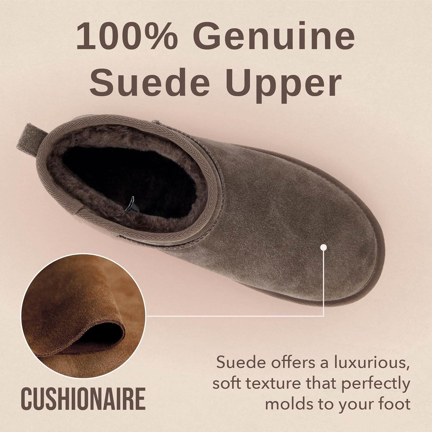 imageCUSHIONAIRE Hippy Womens Platform Ankle Boots  Genuine Suede Faux Fur Lining Cozy Winter SlipOn Design Comfortable Footwear with Wide Widths AvailableTaupe