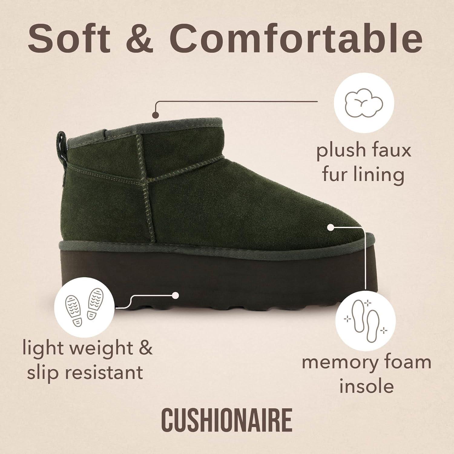imageCUSHIONAIRE Hippy Womens Platform Ankle Boots  Genuine Suede Faux Fur Lining Cozy Winter SlipOn Design Comfortable Footwear with Wide Widths AvailableGreen