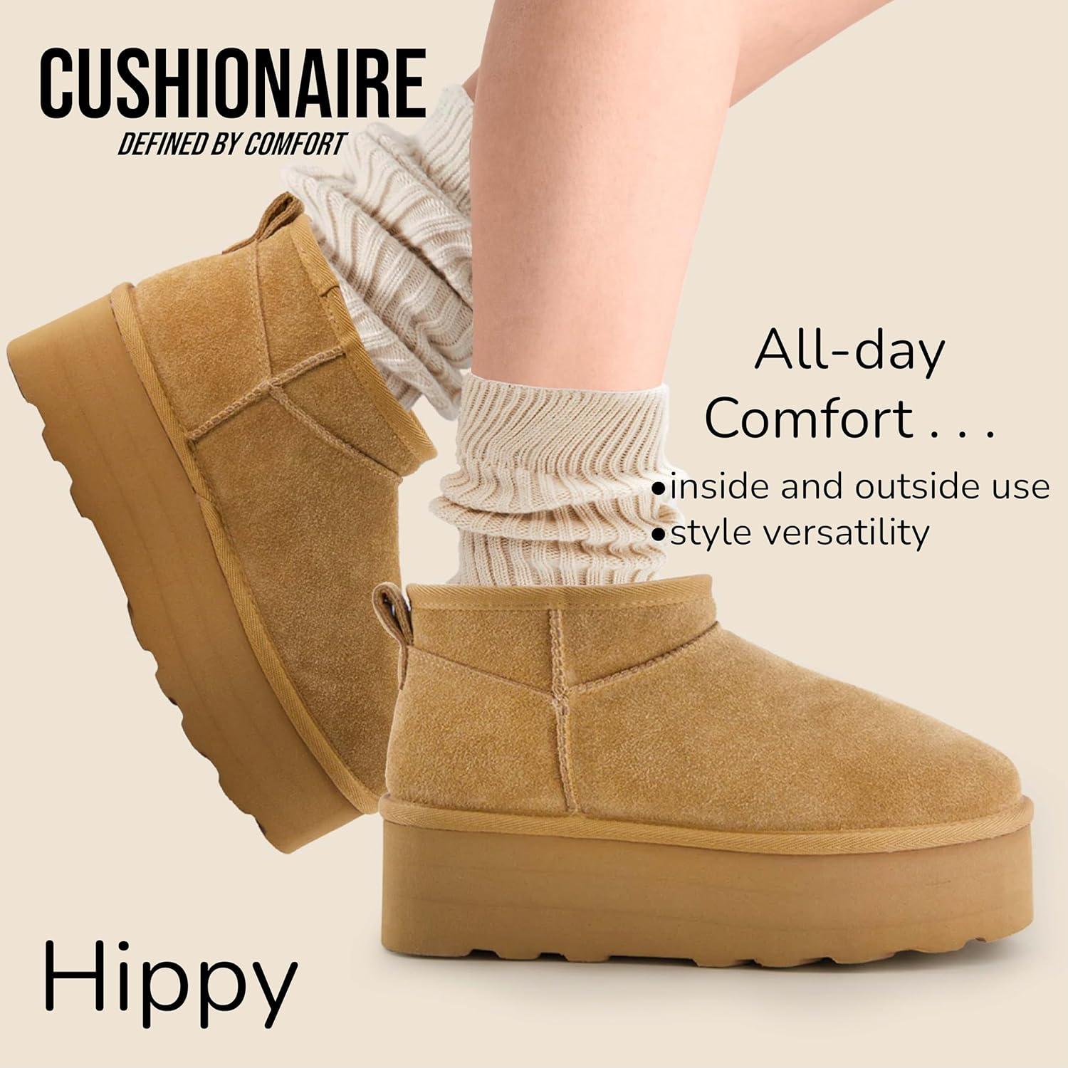 imageCUSHIONAIRE Hippy Womens Platform Ankle Boots  Genuine Suede Faux Fur Lining Cozy Winter SlipOn Design Comfortable Footwear with Wide Widths AvailableGrey