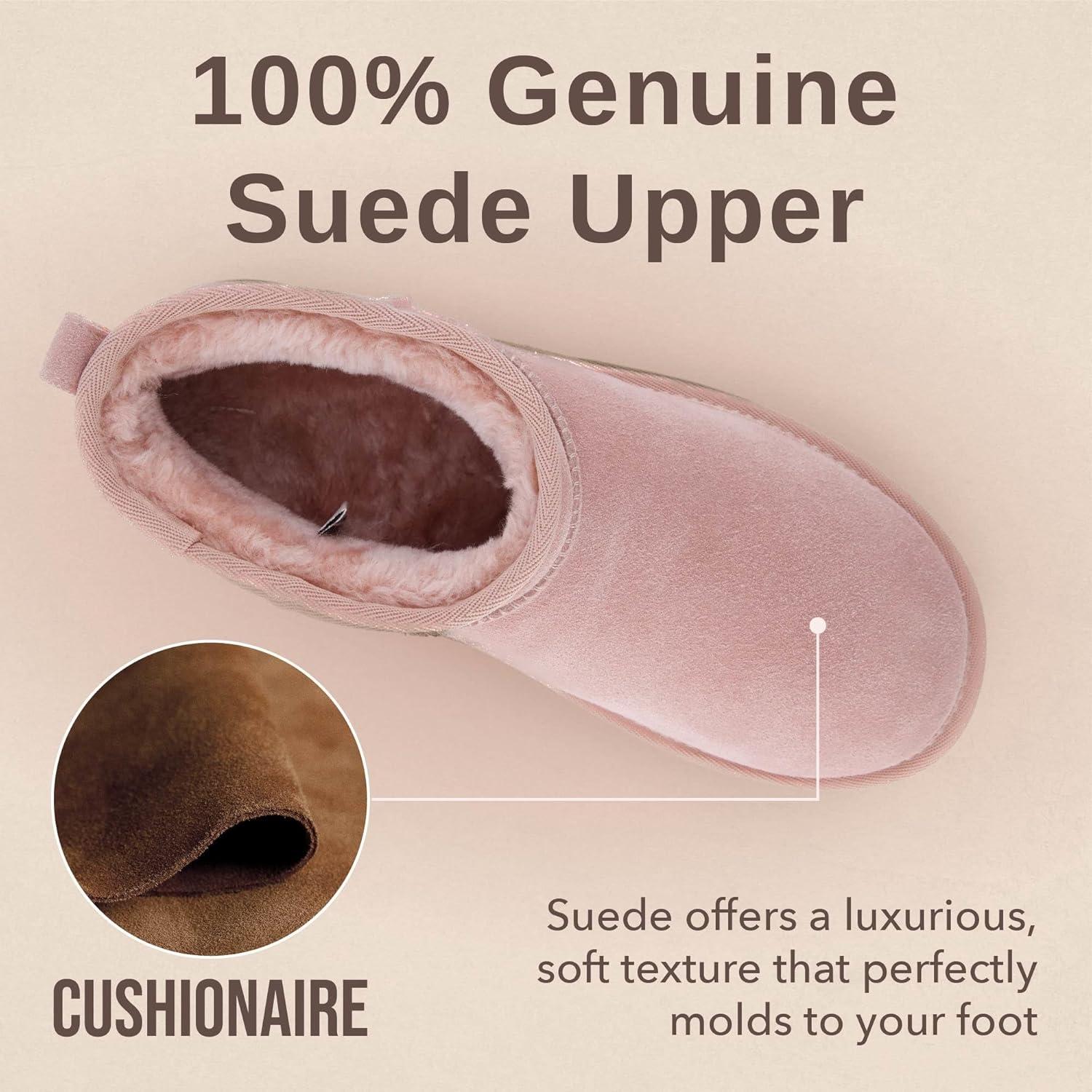 imageCUSHIONAIRE Hippy Womens Platform Ankle Boots  Genuine Suede Faux Fur Lining Cozy Winter SlipOn Design Comfortable Footwear with Wide Widths AvailablePink