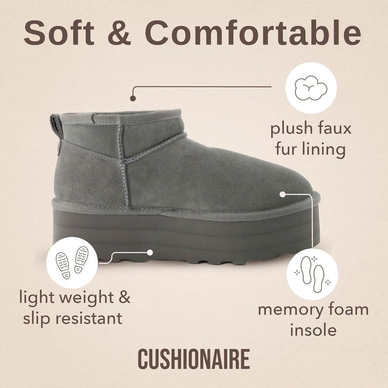 imageCUSHIONAIRE Hippy Womens Platform Ankle Boots  Genuine Suede Faux Fur Lining Cozy Winter SlipOn Design Comfortable Footwear with Wide Widths AvailableGrey