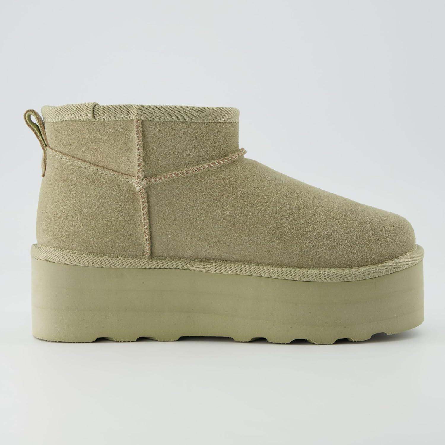 imageCUSHIONAIRE Hippy Womens Platform Ankle Boots  Genuine Suede Faux Fur Lining Cozy Winter SlipOn Design Comfortable Footwear with Wide Widths AvailableKhaki