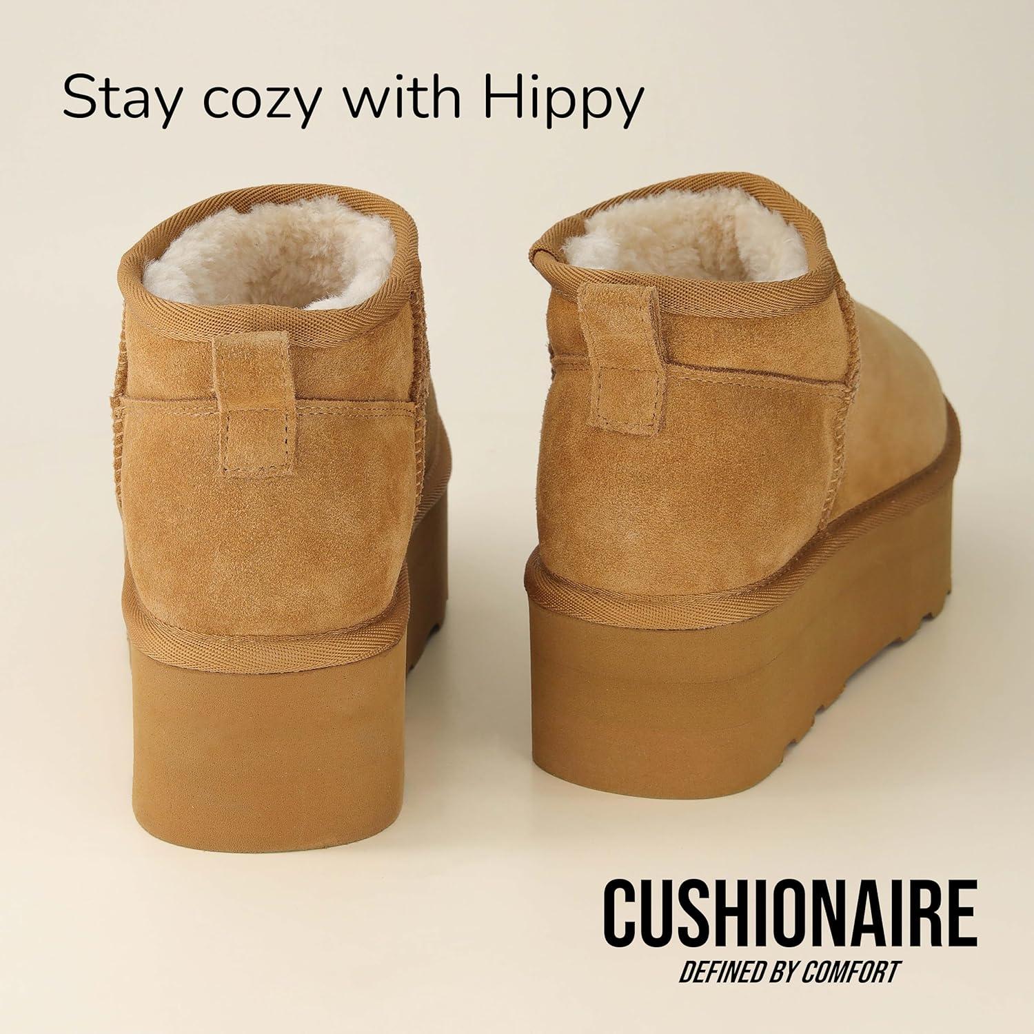 imageCUSHIONAIRE Hippy Womens Platform Ankle Boots  Genuine Suede Faux Fur Lining Cozy Winter SlipOn Design Comfortable Footwear with Wide Widths AvailableGrey