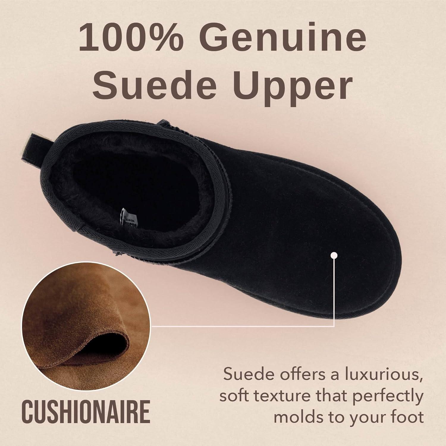 imageCUSHIONAIRE Hippy Womens Platform Ankle Boots  Genuine Suede Faux Fur Lining Cozy Winter SlipOn Design Comfortable Footwear with Wide Widths AvailableBlack
