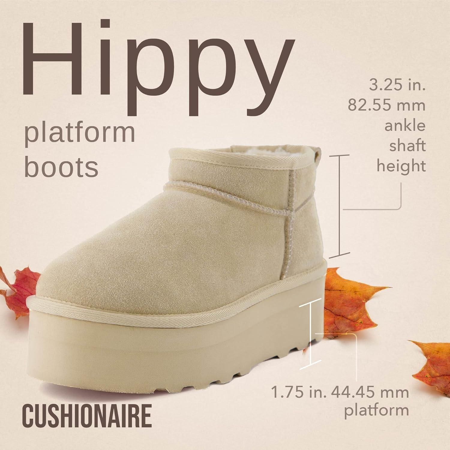 imageCUSHIONAIRE Hippy Womens Platform Ankle Boots  Genuine Suede Faux Fur Lining Cozy Winter SlipOn Design Comfortable Footwear with Wide Widths AvailableSand