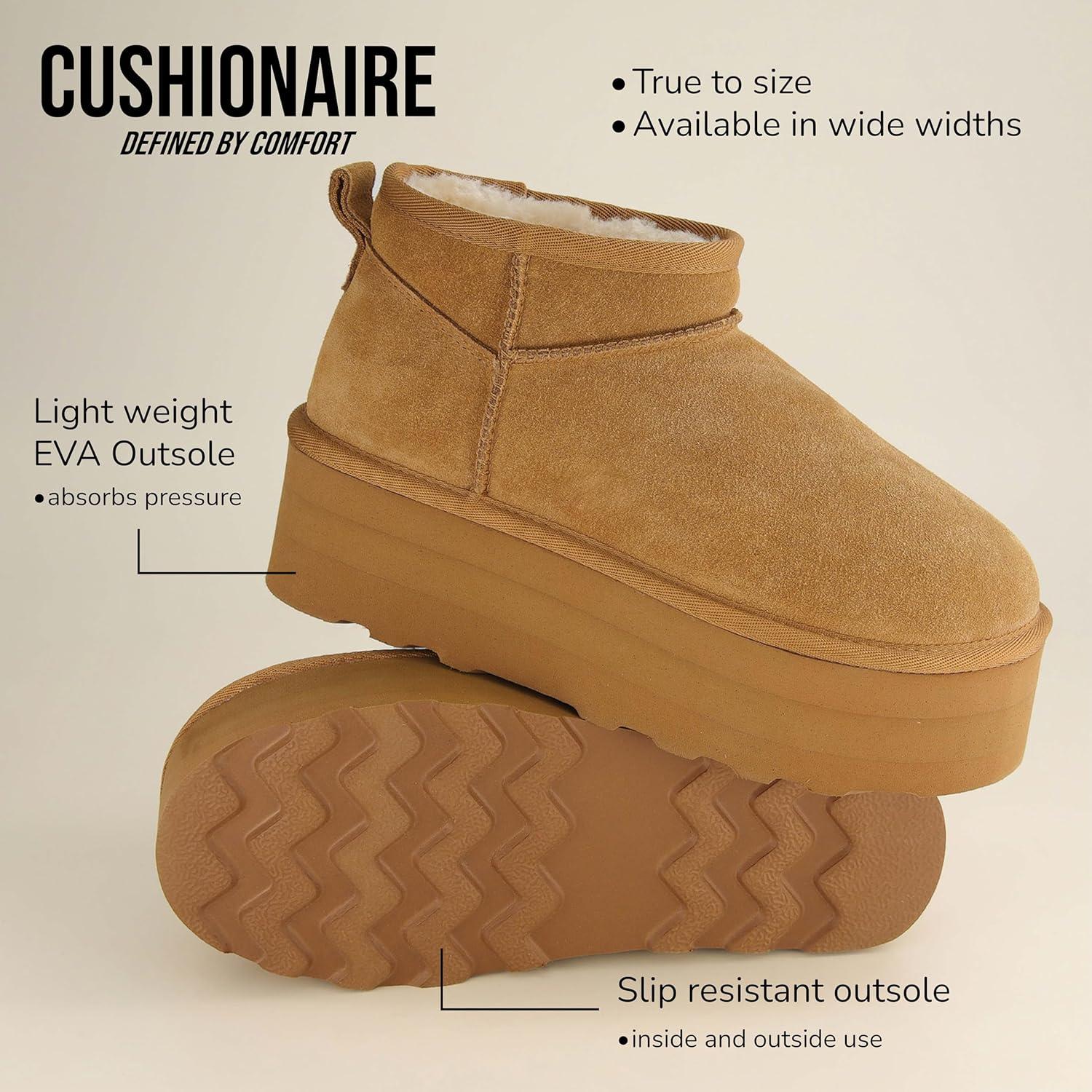 imageCUSHIONAIRE Hippy Womens Platform Ankle Boots  Genuine Suede Faux Fur Lining Cozy Winter SlipOn Design Comfortable Footwear with Wide Widths AvailableOffwhite