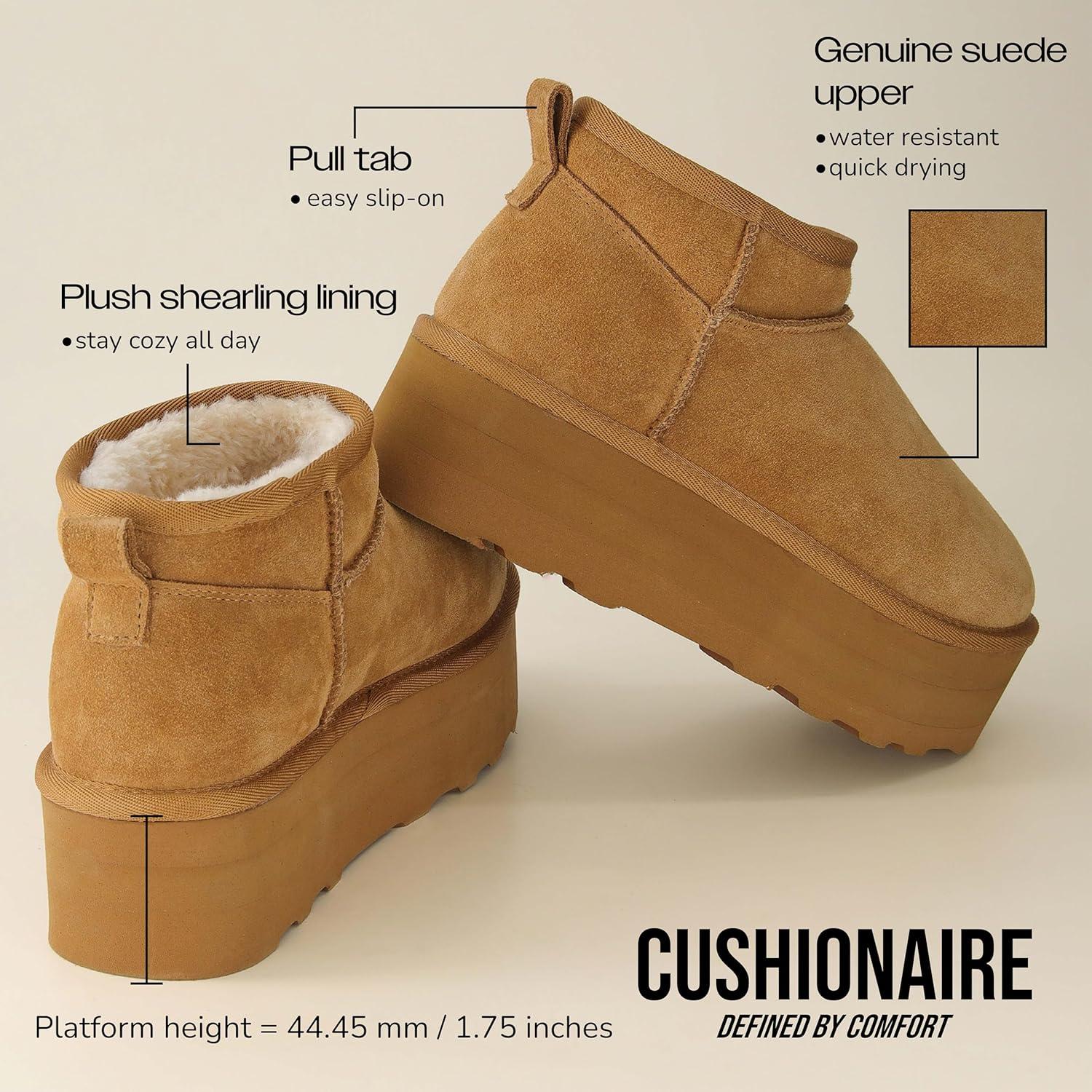 imageCUSHIONAIRE Hippy Womens Platform Ankle Boots  Genuine Suede Faux Fur Lining Cozy Winter SlipOn Design Comfortable Footwear with Wide Widths AvailableGrey