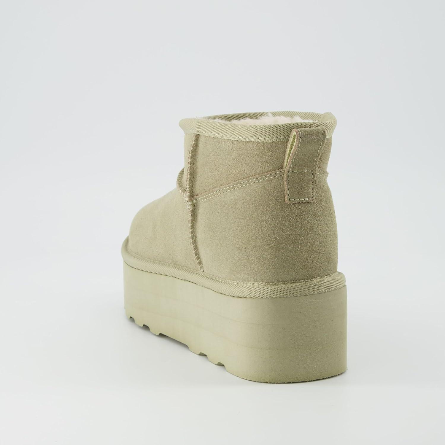 imageCUSHIONAIRE Hippy Womens Platform Ankle Boots  Genuine Suede Faux Fur Lining Cozy Winter SlipOn Design Comfortable Footwear with Wide Widths AvailableKhaki