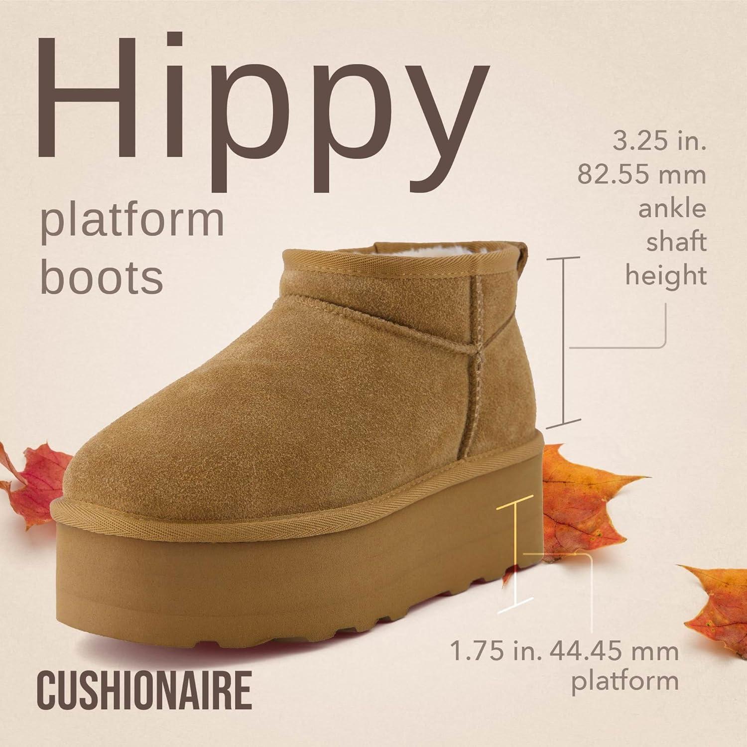 imageCUSHIONAIRE Hippy Womens Platform Ankle Boots  Genuine Suede Faux Fur Lining Cozy Winter SlipOn Design Comfortable Footwear with Wide Widths AvailableChestnut