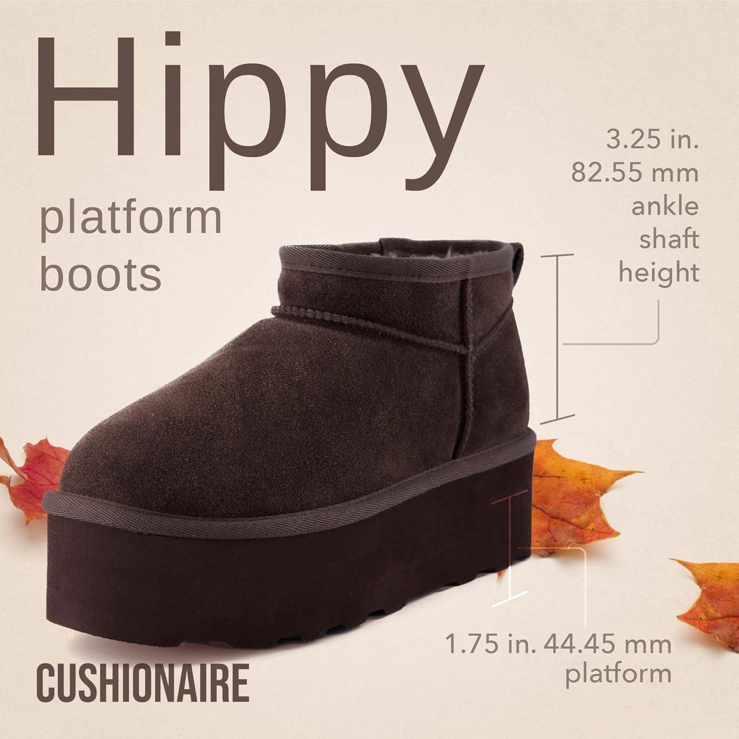 imageCUSHIONAIRE Hippy Womens Platform Ankle Boots  Genuine Suede Faux Fur Lining Cozy Winter SlipOn Design Comfortable Footwear with Wide Widths AvailableChocolate