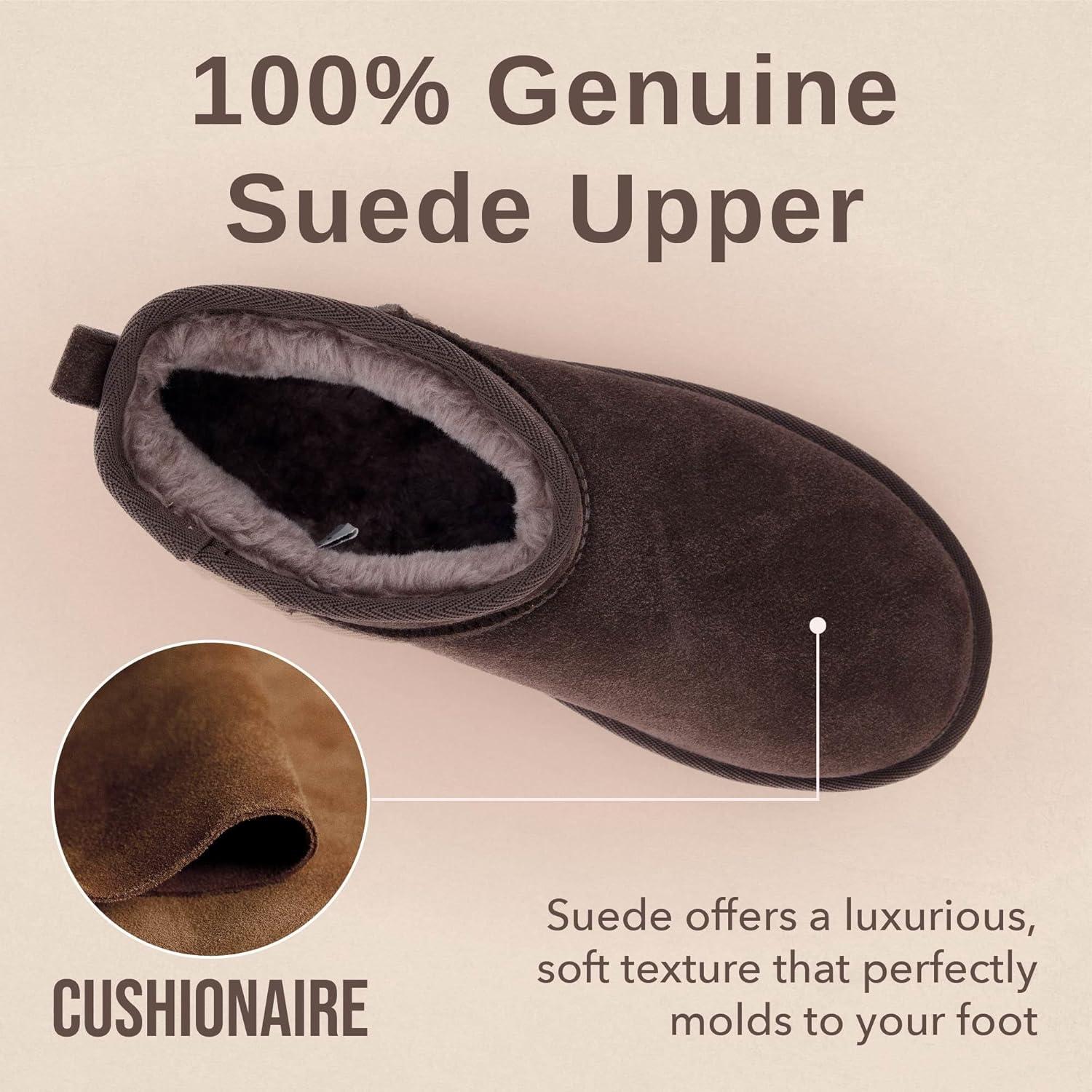 imageCUSHIONAIRE Hippy Womens Platform Ankle Boots  Genuine Suede Faux Fur Lining Cozy Winter SlipOn Design Comfortable Footwear with Wide Widths AvailableChocolate